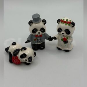 3 VTG Japan Panda Bear Ceramic figures Wedding Valentines Cake Toppers Capilano